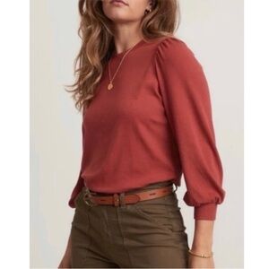 Marine Layer Lexi Rib Long Puff Sleeve Blouse Top rust Womens Sz L